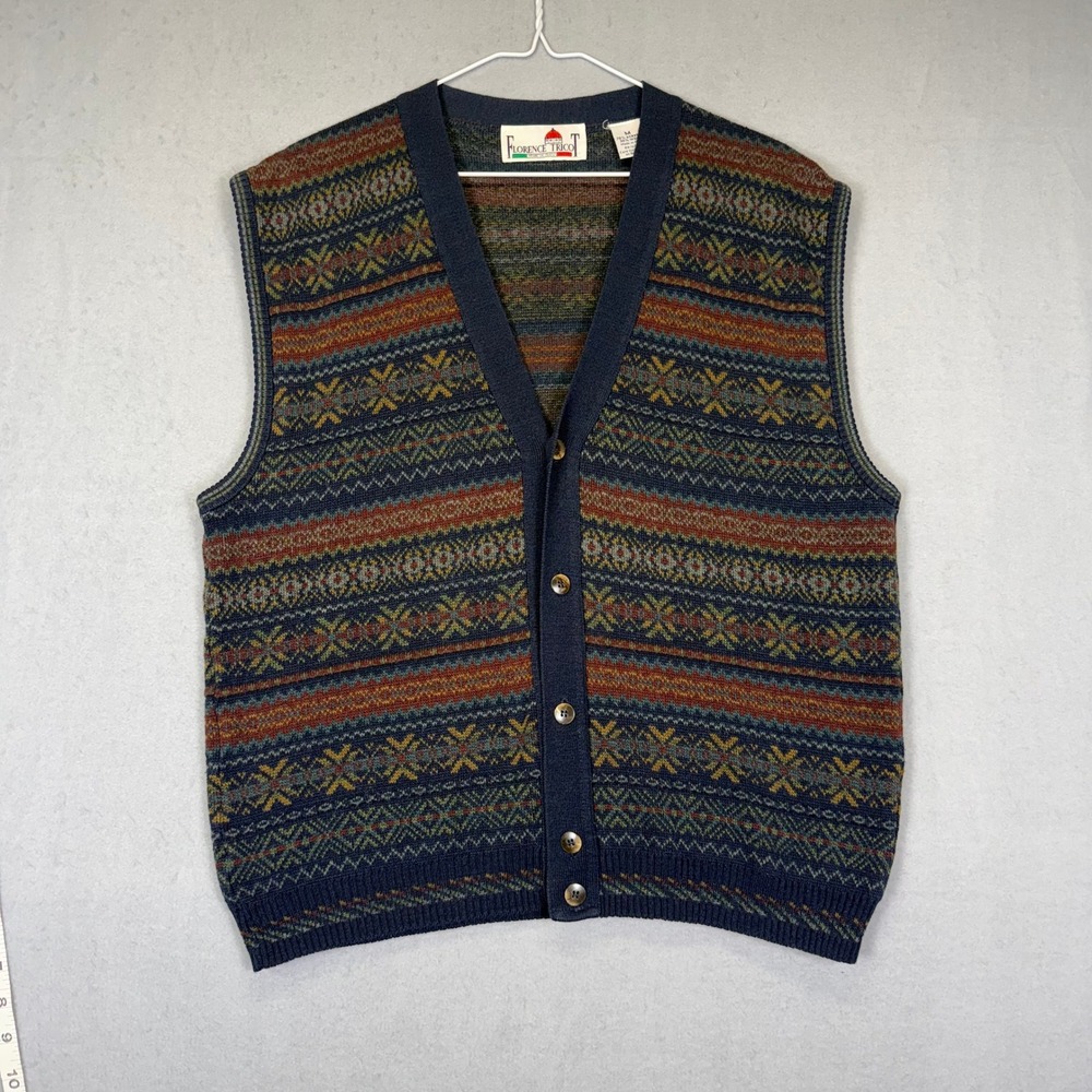 VTG 90's Mens Cardigan Sweater Vest Navy Wool Blend Made in Italy M Grandpacore